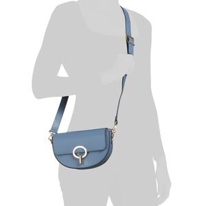CHEVAL Made In Italy Leather Saddle Ring Closure Crossbody Bag Carta Blue